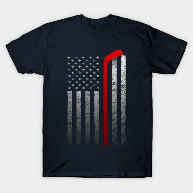 Hockey Stick American Flag Vintage Player T-shirt T-Shirt by TeeCreations